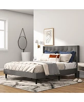 Sugift Queen Size Upholstered Platform Bed with Button Tufted Headboard