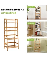 Sugift 4-Tier Bamboo Plant Rack with Guardrails Stable and Space-Saving-Natural