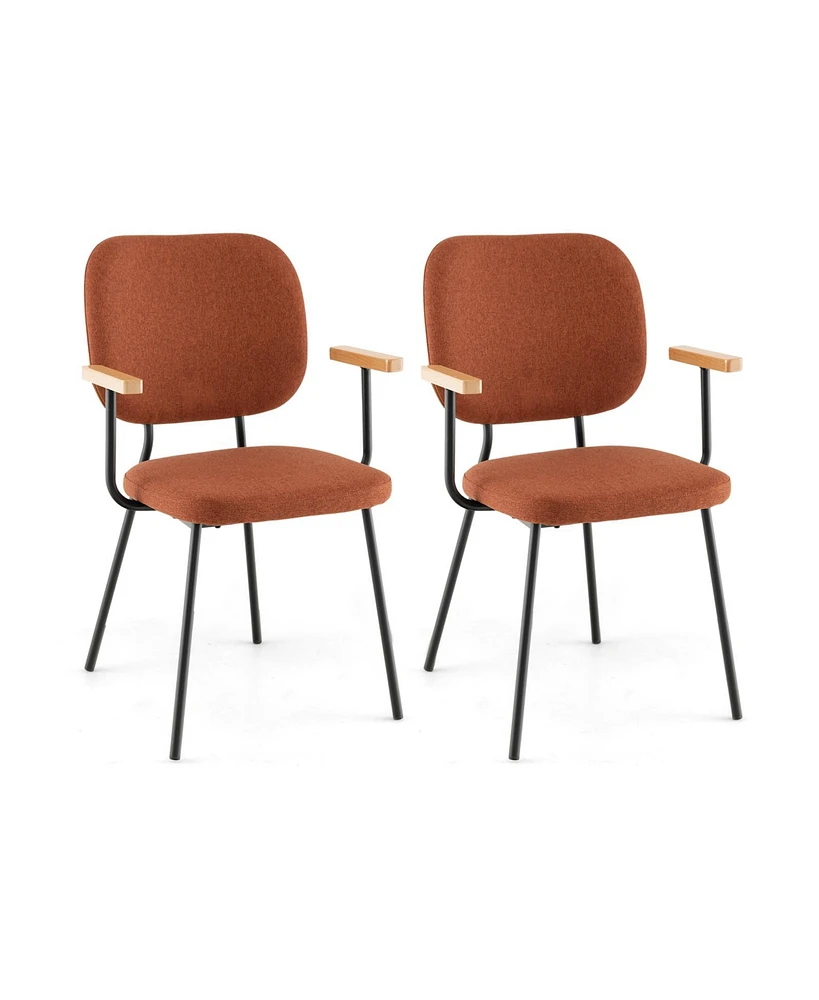 Sugift Set of 2 Modern Fabric Dining Chairs with Armrest and Curved Backrest-Orange