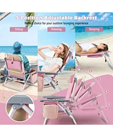 Sugift 2 Packs 5-Position Outdoor Folding Backpack Beach Table Chair Reclining Chair Set-Pink