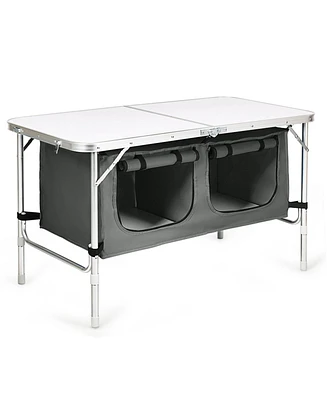 Sugift Height Adjustable Folding Camping Table-Gray