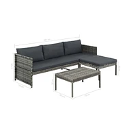 vidaXL 3 Piece Patio Lounge Set with Cushions Poly Rattan Gray
