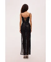 Milla Women's Astonishing Sequined Maxi Gown On Spaghetti Straps