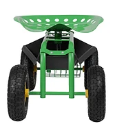 Sugift Green Garden Cart Rolling Work Seat With Heavy Duty Tool Tray Gardening Planting-Green
