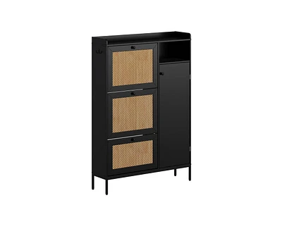 gaomon Cabinet Rattan Shoe Natural Rattan Freestanding Shoe Cabinet with 4 Open Storage Side Cabinet, Hidden Wood Shoe Rack, Rattan Shoe Storage Cabin