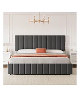 gaomon Bed Frame With 4 Storage Drawers And Adjustable Headboard, Linen Upholstered Platform Bed Frame With Wooden Slats Support