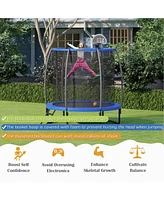 Gymax 8FT Recreational Trampoline W/ Basketball Hoop Safety Enclosure Net Ladder