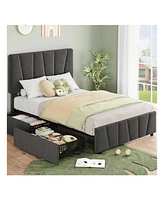gaomon Bed Frame With Storage Drawers And Headboard, Upholstered Platform Bed Frame With Wooden Slats Support