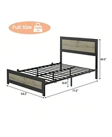 gaomon Full/Queen/King Size Bed Frame With Headboard, Industrial Platform Bed Frame With Charging Station, No Box Spring Required, Easy To Assemble