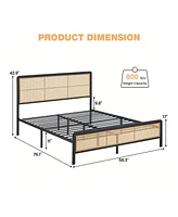 gaomon Rattan Bed Frame With Headboard And Footboard, Heavy Duty Metal Platform Storage, Easy Assembly, No Box Spring Needed