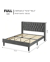 gaomon Full/Queen/King Size Bed Frame With Headboard, Modern King Bed Frame, Deep Button Tufted Headboard With Wingback, Velvet Upholstered Platform B