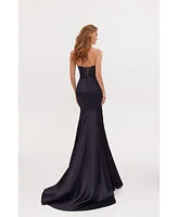 Milla Women's Black Strapless Evening Gown With Thigh Slit