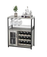 gaomon Wine Bar Cabinet with Detachable Wine Rack, Bar Rack Cabinet with Glass Holder and 1 Drawer, Mesh Door, Small Sideboard