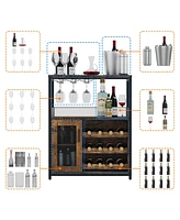 gaomon 3-Tier Wine Bar Cabinet with Led Lights, Detachable Wine Rack and Storage Space,Retro