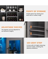 gaomon Wine Bar Cabinet with Led Light,Home Coffee Cabinet with Wine and Glass Rack,Kitchen Buffet Sideboard with Storage,Dark Grey