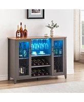 gaomon Wine Bar Cabinet with Led Light,Home Coffee Cabinet with Wine and Glass Rack,Kitchen Buffet Sideboard with Storage,Dark Grey