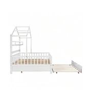 gaomon Full Size House Bed With Twin Size Trundle Wooden Full Size Platform Bed Frame With Storage Shelves For Kids Teens Girls Boys