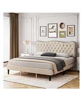 gaomon Full/Queen Size Bed Frames Platform Upholstered Bed With Diamond Tufted And Adjustable Headboard, No Box Spring Needed For Bedroom, Bedroom Fur