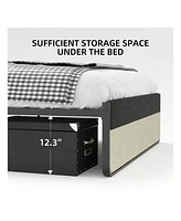 gaomon Full Size Platform Bed Frame With Headboard, Full Size Sturdy Steel Slat Bed Frame Mattress Foundation, Enough Space For Storage, No Box Spring