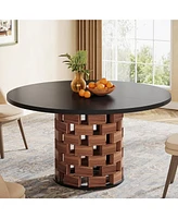 Tribesigns Round Dining Table for 4-6 People, 47-Inch Dining Table Farmhouse Kitchen Table, Dining Room Table with Wood Rectangular Block Base, Circle