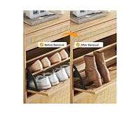 gaomon Natural Rattan 3 Flip Door Shoe Cabinet, Modern Shoe Rack Storage Organizer with Drawer and 3