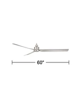 Casa Vieja 60" Sailplane Modern Industrial Indoor Outdoor Ceiling Fan 3 Blade Remote Control Silver Finish Blades Bedroom Patio Living Room Kitchen Po