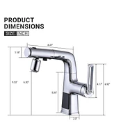 Mondawe Single Handle Single Hole Bathroom Faucet with Pull Out Sprayer Brass Led Bathroom Sink Vanity Taps Chrome Plated