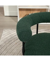 Boucle Dining Chairs Set of 2, Mid-Century Modern Curved Backrest Chair, Round Upholstered Kitchen Chairs (Emerald Boucle)