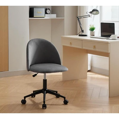 Velvet fabric office chair Desk Chair, Mid-Back Adjustable Swivel Computer Chair with Black Legs, Modern Upholstered Desk Chair with Wheels