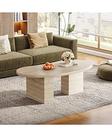 Tribesigns 45.28" Oval Coffee Table for Living Room, Large Modern Coffee Table, All-Wood Center Table with Asymmetric Pedestal Legs, Oak
