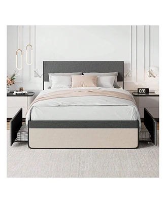 gaomon Upholstered Bed Frame, With 2 Storage Drawers, Sturdy Steel Slats Support, No Box Spring Needed, No Noise