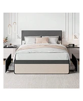 gaomon Upholstered Bed Frame, With 2 Storage Drawers, Sturdy Steel Slats Support, No Box Spring Needed, No Noise