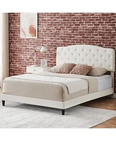 gaomon Upholstered Bed Frame With Adjustable Headboard, Faux Leather Platform Bed Queen Size, Button Tufted Design, Wooden Slat Support, No Box Spring