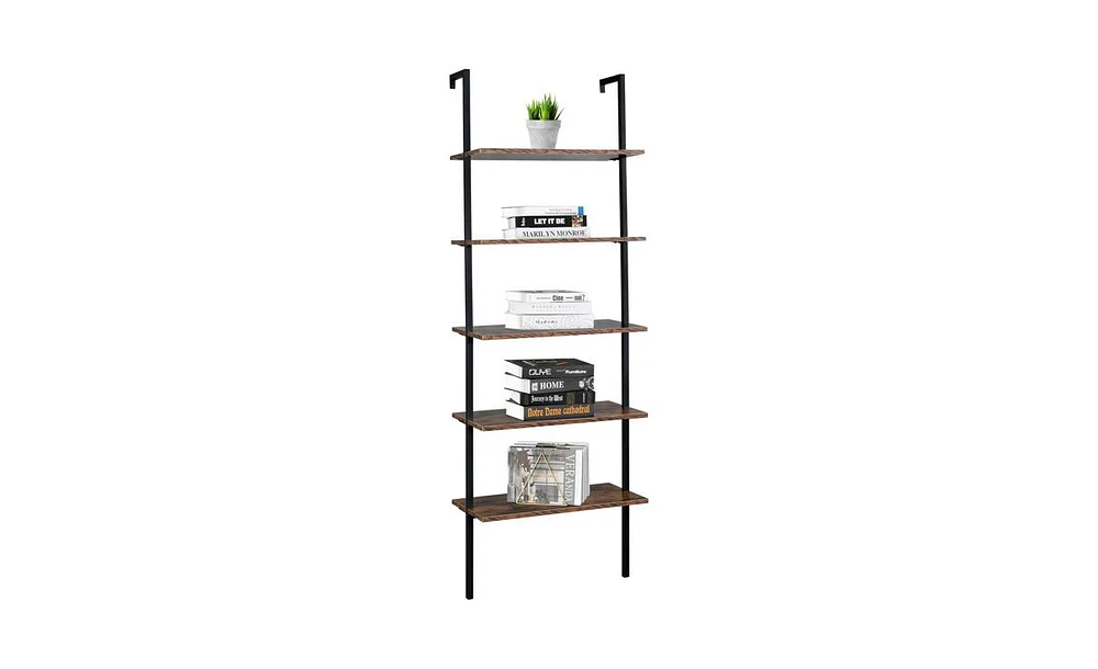 Slickblue Industrial Wall-Mounted Bookcase 5-Tier Open Ladder Shelf with Metal Frame for Stylish Storage