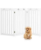 Gouun 36 Inch Folding Wooden Freestanding Pet Gate Dog Gate with 360° Flexible Hinge