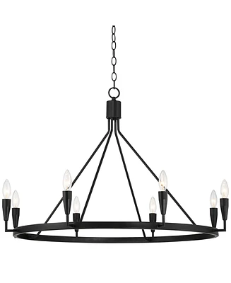 Possini Euro Design Covey Semi Gloss Black Ring Chandelier Lighting 35 3/4" Wide Modern Tapering Candles 8-Light Fixture for Dining Room House Foyer K