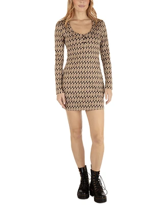 Hurley Juniors' Triangle-Print Long-Sleeve Henley Dress