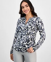 I.n.c. International Concepts Petite Printed Long-Sleeve Top, Exclusively at Macy's