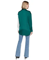 Karl Lagerfeld Paris Women's Colorblocked Satin Button-Front Top