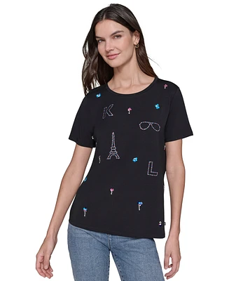 Karl Lagerfeld Paris Women's Embellished Logo Tee