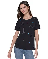 Karl Lagerfeld Paris Women's Embellished Logo Tee