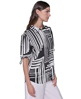 Karl Lagerfeld Paris Women's Printed Bungee-Sleeve Top