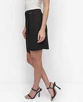 Dkny Petite Faux-Wrap Asymmetric-Hem Mini Skirt