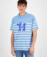 Hugo Boss Men's Relaxed Fit Short Sleeve Striped Crewneck Logo T-Shirt