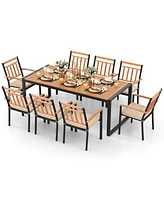 Costway 9 Pieces Patio Dining Set with Soft Cushions and 1.9" Umbrella Hole for Garden