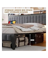 gaomon Full/Queen/King Size Bed Frame With Charging Station, Led Bed Frame With Storage Headboard, Upholstered Platform Bed Frame