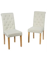 Gymax 4PCS Upholstered Dining Chair High Back Armless Chair w/ Wooden Legs Beige