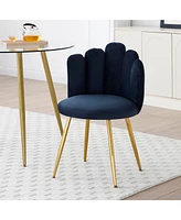 Modern Velvet Dining Chairs Set of 2, Upholstered Woven Dining Chair with Golden Metal Legs, Upholstered Dining Chairs for Dining Room, Kitchen, Vanit
