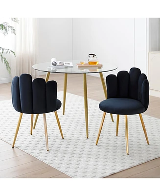 Streamdale Furniture Modern Velvet Dining Chairs Set of 2, Upholstered Woven Dining Chair with Golden Metal Legs, Upholstered Dining Chairs for Dining