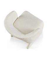Modern Accent Chair White Single Sofa Chair, Upholstered Side Chair Teddy Comfy Chair for Dining Room/Bedroom/Living Room/Reception-Off White-1PC